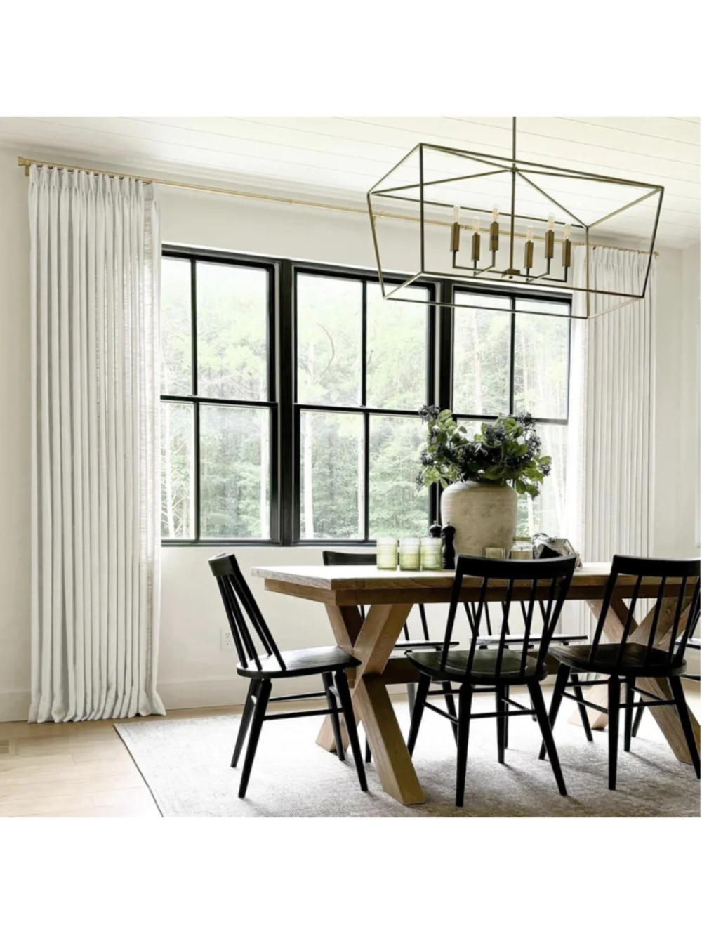 TWOPAGES Pinch Pleated Linen Curtain, Beige White, 52Wx84L 1panel